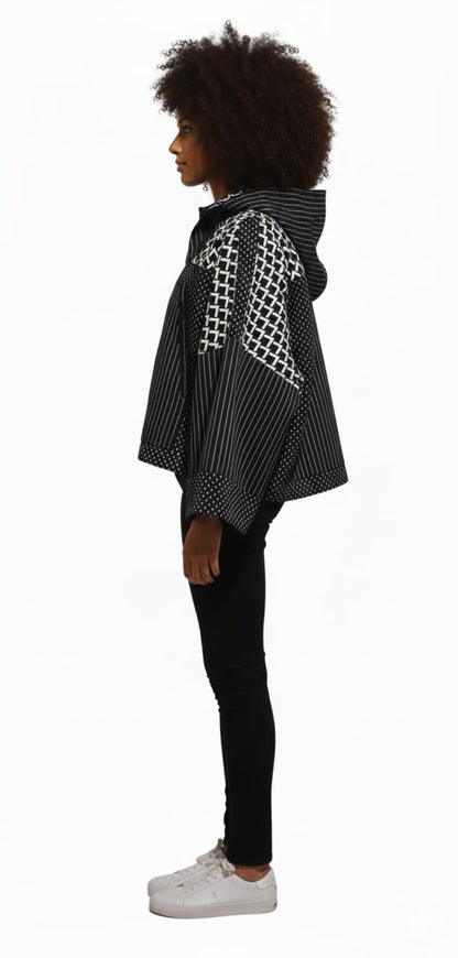 Black and White Hooded Jacket