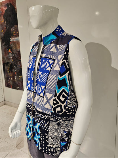 Blue & White Patchwork Vest