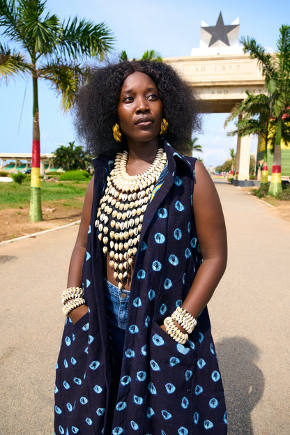 Blue Long Sleeveless Duster