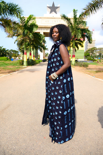Blue Long Sleeveless Duster