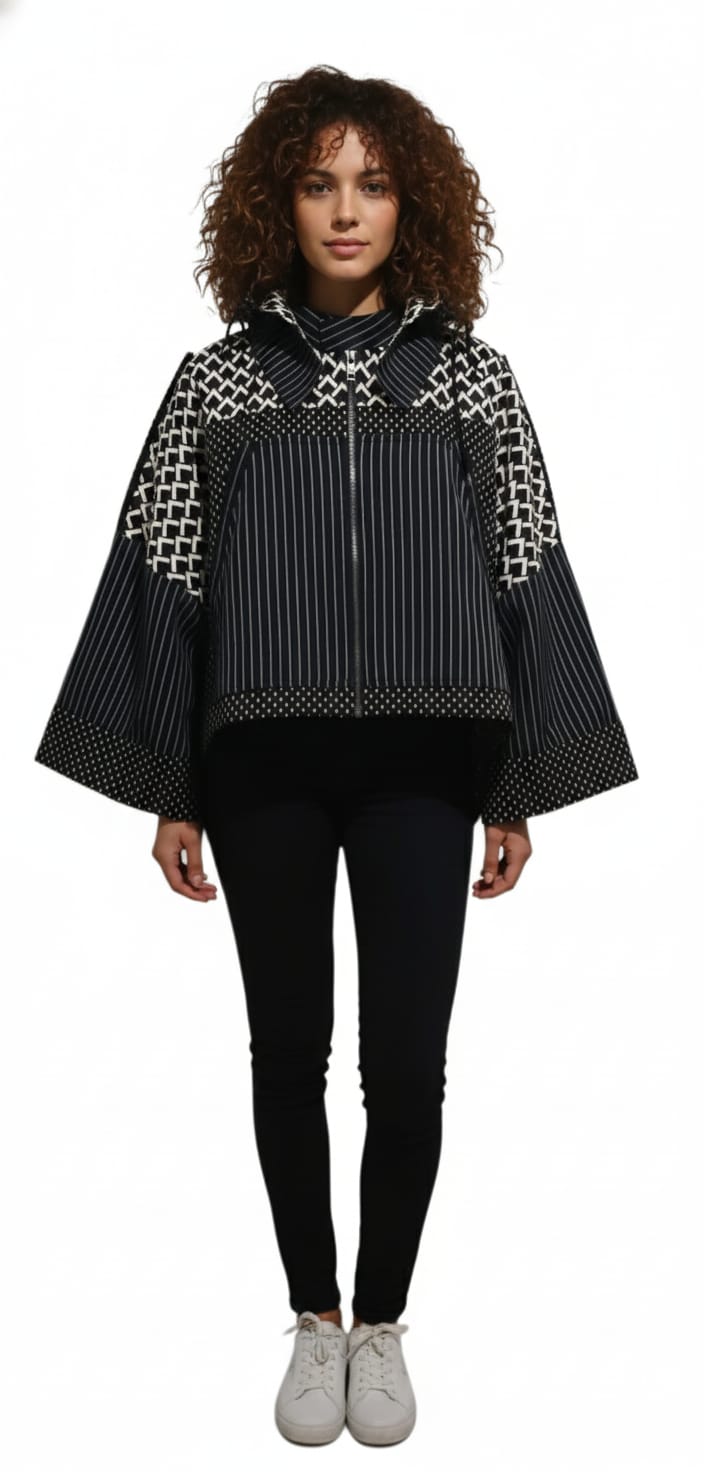 Black and White Hooded Jacket