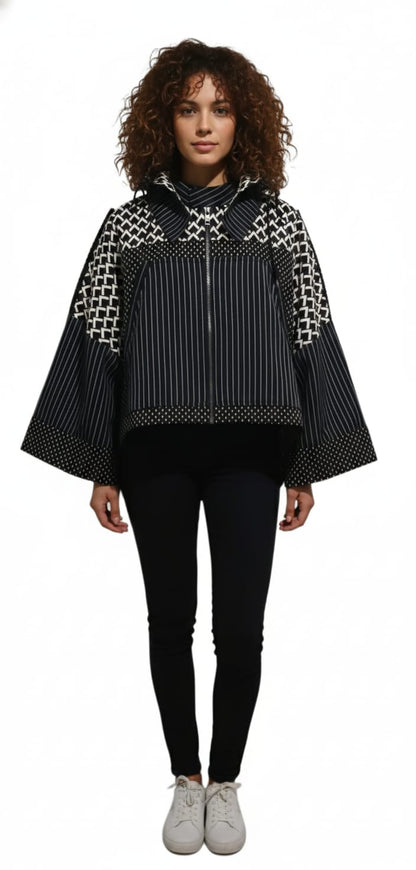 Black and White Hooded Jacket