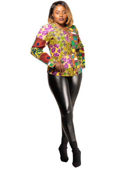 Patchwork/Quilt Blazer with Zipper