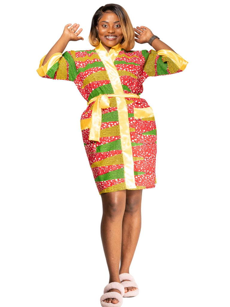 African Print Robe with bonnette